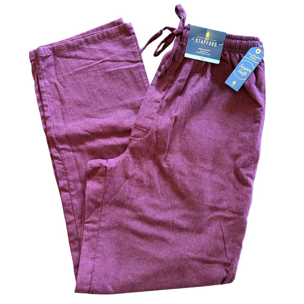 NWT Stafford Mens Cotton Pajama Bottoms Red Sleep Pants Pockets Drawstring Small